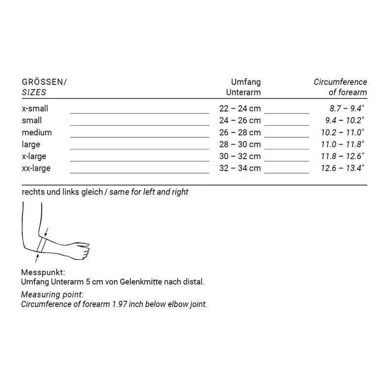 Größentabelle SANIDA® COMFORT Ellenbogenbandage