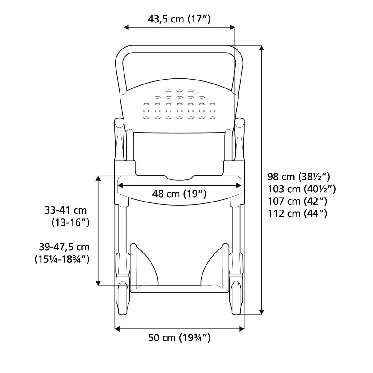 Dusch- & Toilettenrollstuhl Etac Clean - Technische Daten