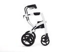 Rollz Motion 2.1 Rollator in Pebble White, rechte Seitenansicht mit ergonomischem Griffsystem.