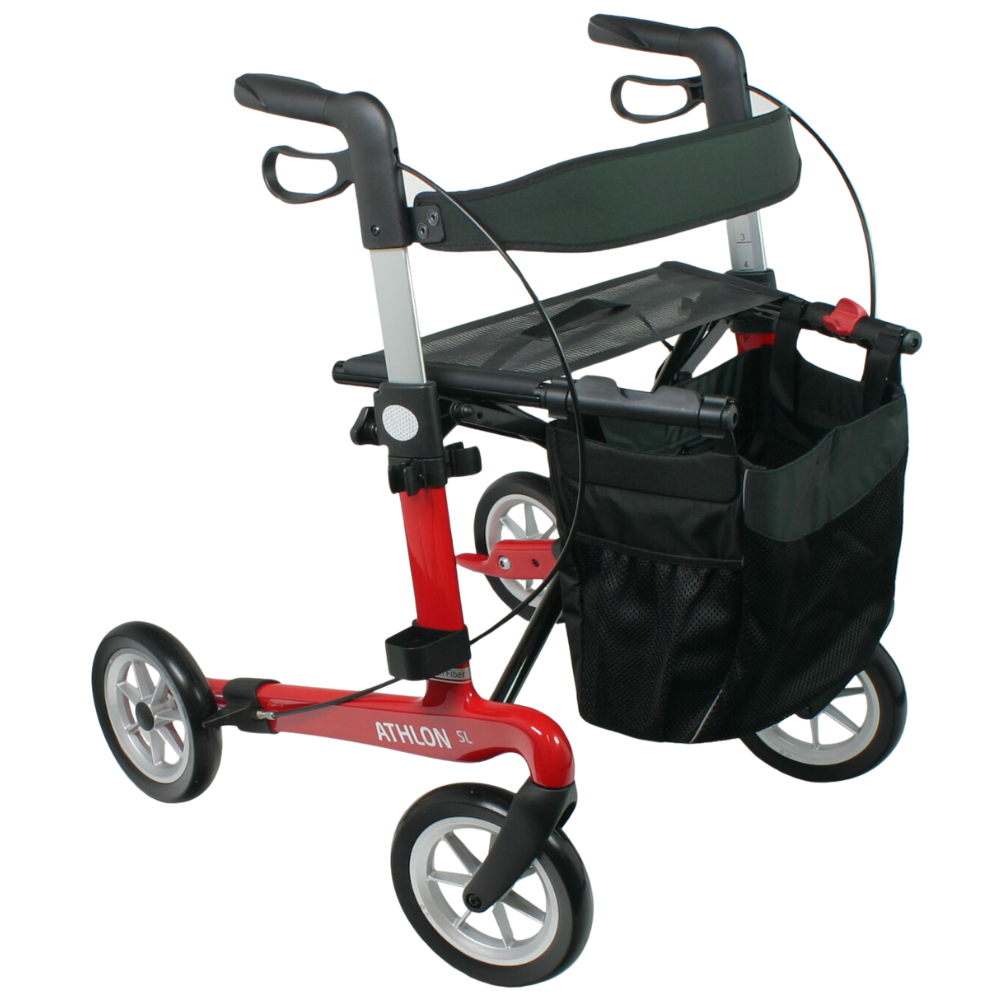 Athlon SL Rollator aus Carbon mit Softbereifung und Rückengurt in Rot
