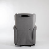 "Rückansicht des Lift-Relaxsessels Chanel von egoista in Grau mit integriertem Schiebegriff, gepolsterter Rückenlehne und stabilem Gestell – ideal für einfaches Umpositionieren und flexible Nutzung als Pflegesessel.