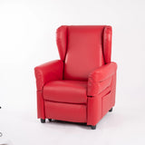 Lift-Relaxsessel Chanel von egoista in leuchtendem Rot mit Kunstlederbezug, hoher Rückenlehne und gepolsterten Armlehnen – ein stilvoller und pflegeleichter Pflegesessel für maximalen Komfort und Unterstützung.