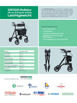 Leichtgewichtrollator SANIDA mit Komplettpaket